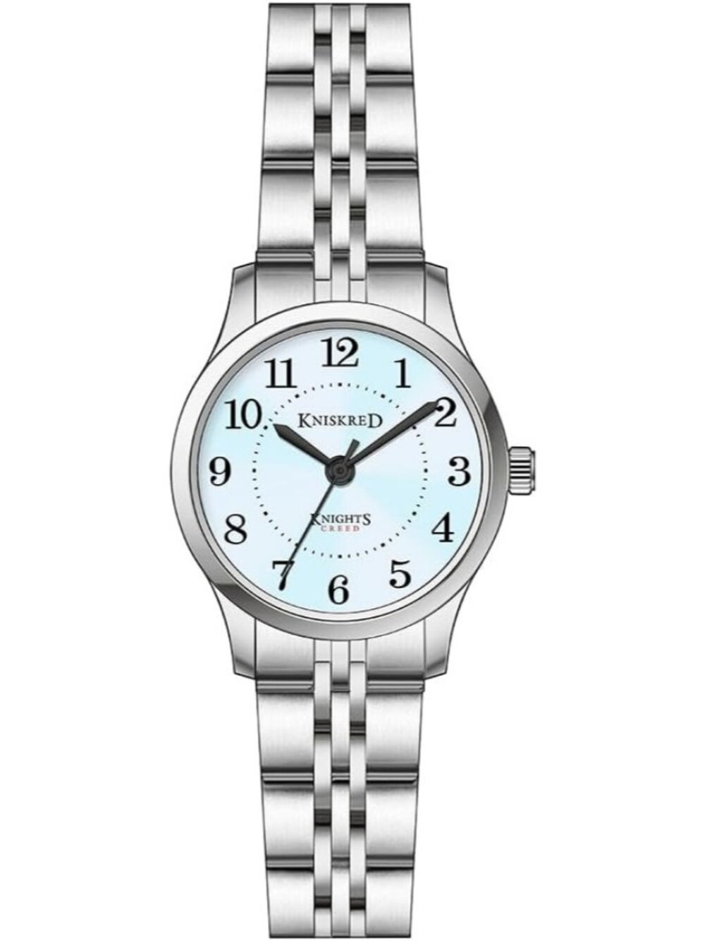 Women's Silver Blue Solid Stainless Steel Band Easy to Read Dial Wrist Watch